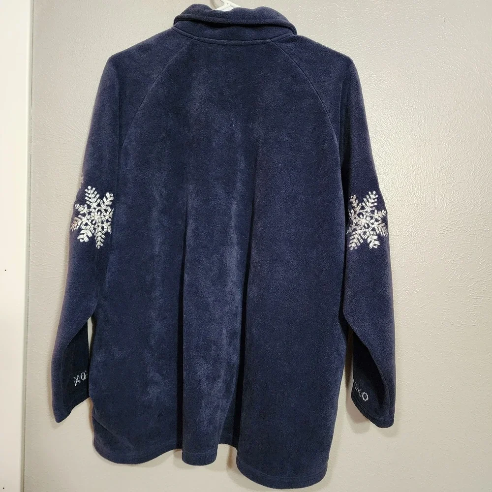 NorthCrest Full Zip Up Fleece Sweater Women's Plus Size 22W Snowflake Embroidery